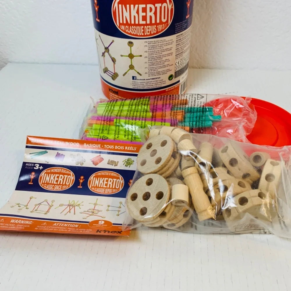 K'nex Tinkertoy 65 Pieces Complete Wood NEW Building Toy Boys Girls Unisex